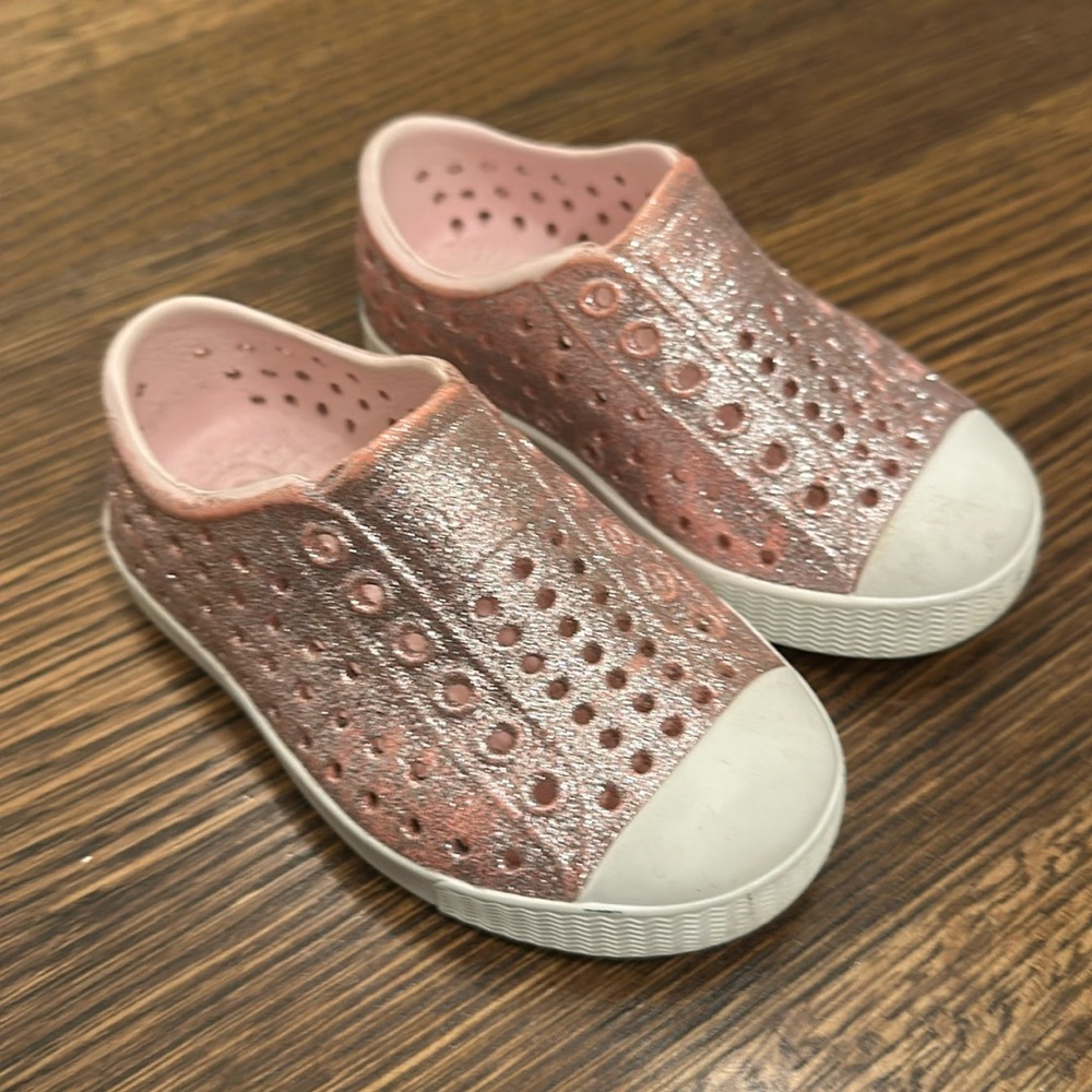 Native Jefferson Toddler Girl Shoes Pink Sparkle Size 6